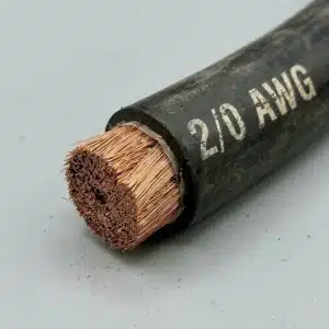Cut end of a 2/0 AWG welding cable showing fine copper strands